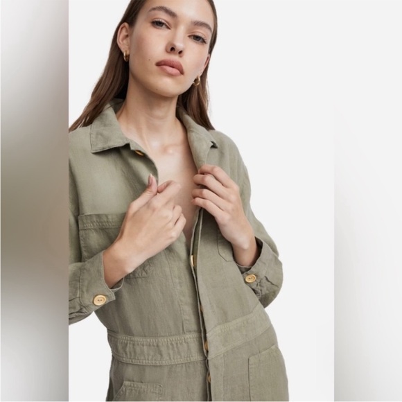 MATE the Label Pants - ✨MATE THE LABEL LINEN LONG SLEEVE JUMPSUIT IN SAGE XS